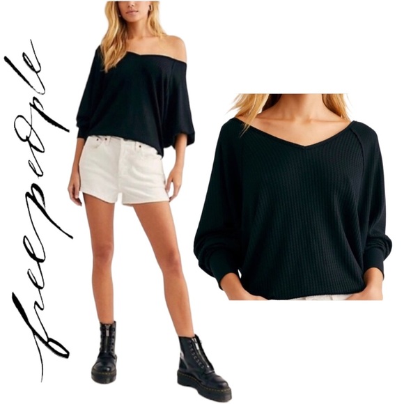 Free People Tops - NWT Free People Free People Santa Clara Thermal black top tunic blouse black S